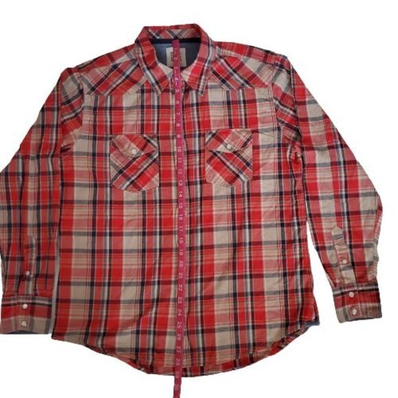 Paper Denim & Cloth Men's Red Plaid Snap Button Long Sleeve Shirt Size Large - Picture 12 of 12